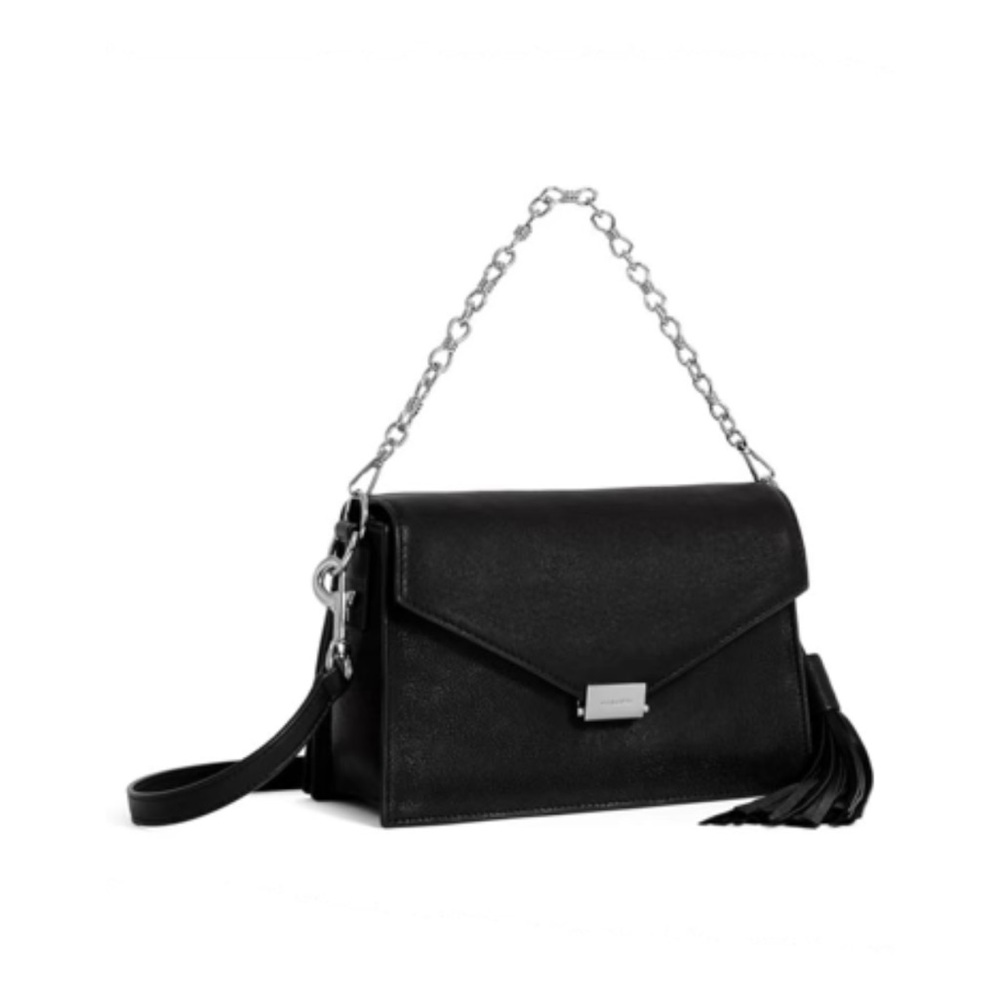 All Saints Black Leather Convertible Crossbody/Shoulder Chain Handbag